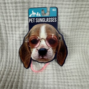 Pet Sunglasses Pink Tinted Round Gold Frame pink strap