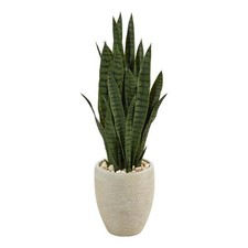 Nearly Natural 40" Sansevieria Artificial Plant in Sand Colored Planter in Green
