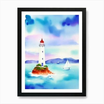Aquarell Leuchtturm 3 Kunstdruck gerahmt Wandbild Poster Leinwanddruck Bild