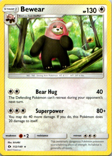 Bewear 112/149 Common Pokémon Card 2017 Pokemon
