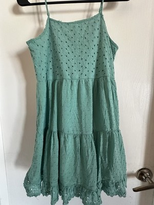 Girls Art Class Teal Eyelet Tiered Dress Spaghetti Strap Boho Size L (10/12)