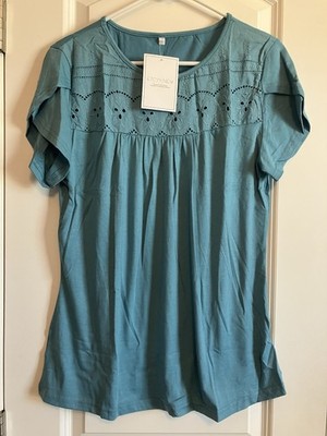 NWT Etcyy New Woman's Large Top Shirt Teal Short Sleeve C932