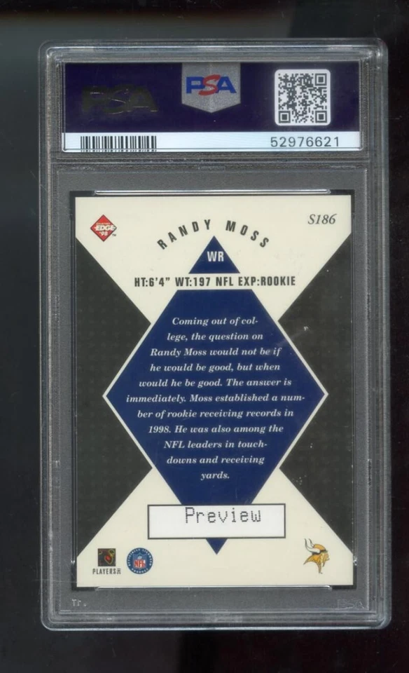 1998 Collectors Edge Supreme Masters Preview Randy Moss Rookie Graded Card PSA 8 - Image 2 of 2