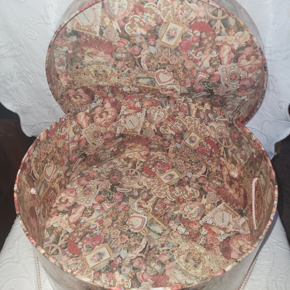 De colección 3 Piezas Apilables Sombrero Anidación Cajas de Almacenamiento Redondas Querubín Victoriano 14", 13", 12" Foto 2 de 4