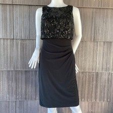Lauren Ralph Lauren Evening Embroidered Sequins Ruched Formal Sheath Dress Sz 4