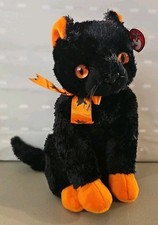 TY Beanie Buddy - FRAIDY the Black Cat Stuffed Animal Toy Ty Silk Orange Bow