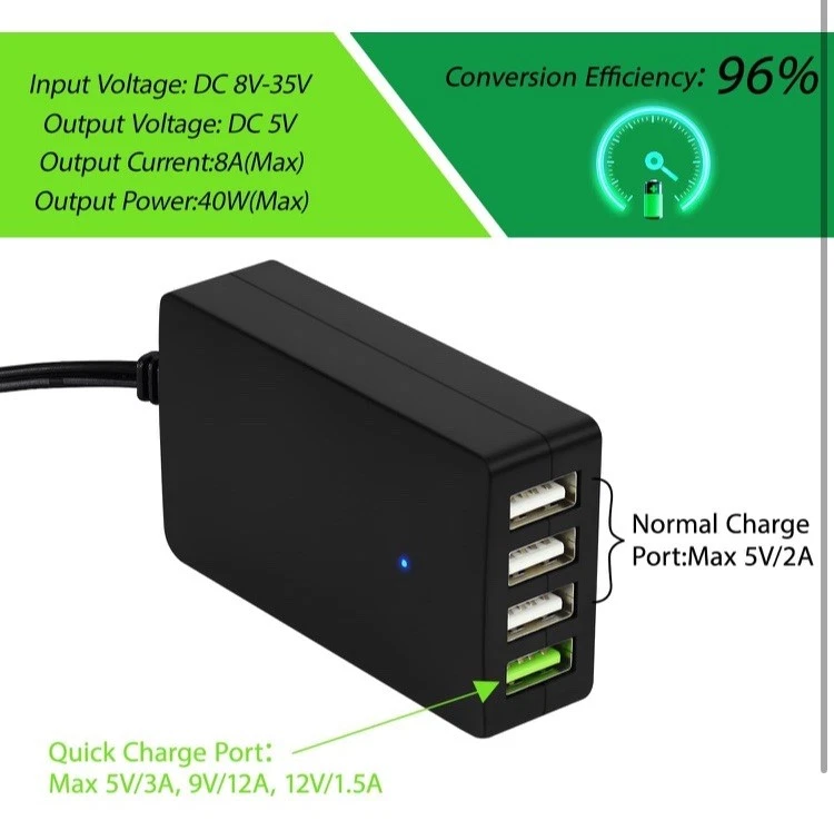 Car Battery Terminal Clip to 4-Port USB Power Adapter DC Converter 12V 24V to 5V - Image 2 of 4