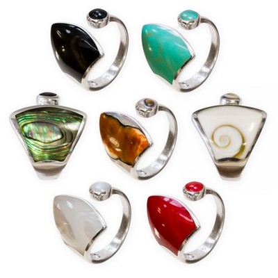 925 Silber Finger-Ring Muschel Perlmutt Abalone Shiva Auge Koralle Damen offen