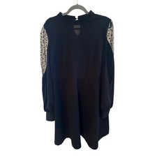 SHEIN Curve Black Dress with Sheer Polka Dot Sleeves 1XL
