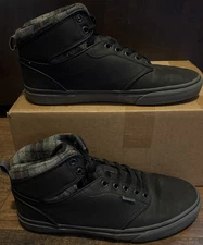 Vans Men's Atwood Black Flannel Lined High Top Skate Shoes - Size 11