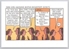 Tarjeta postal de dibujos animados humor Tom Gauld secretos descubren cómic Jane Eyre