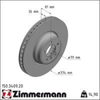 2X Zimmermann 150.3409.20 Bremsscheibe FüR BMW 7 E65 E66 E67