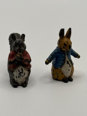 2 Blei Timpo Beatrix Potter Figuren; Peter Rabbit, Nutkin, Vintage Sammlerstück 
