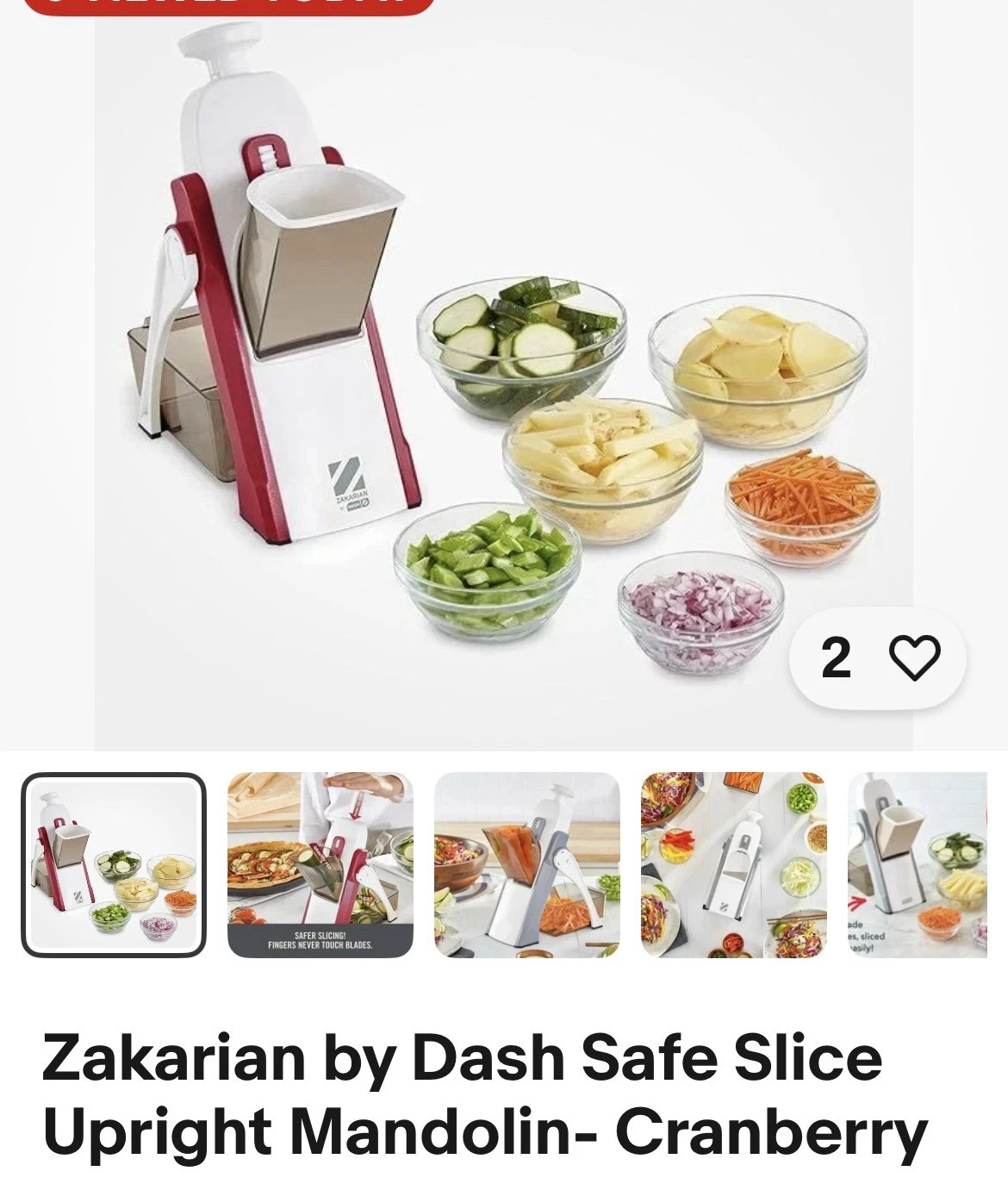 Zakarian by Dash Safe Slice Upright Mandolin- Cranberry