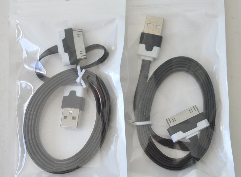 3FT TWIN PACK (2x) FLAT NOODLE usb data Sync Charger Cables for iphone 4 4S ipod - Image 2 of 3