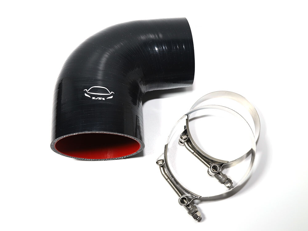 4-Ply 3"-4" ID 90 Degree Reducer Elbow Silicone Hose + T Bolt Clamp BLACK