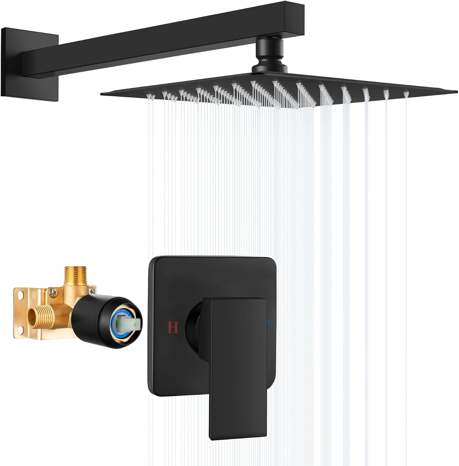 Shower Faucet Set 10” Square Stainless Steel Bathroom Rainfall Shower System One