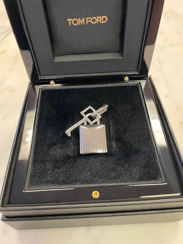 New TOM FORD Silver Padlock Pendant Charm Logo w/ Jewelry Box Made in Italy