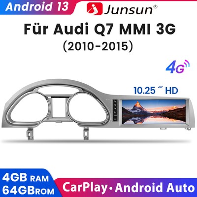 4+64G 10.25  Autoradio Für Audi Q7 MMI 3G 2010-2015 GPS Nav BT Android12 Carplay