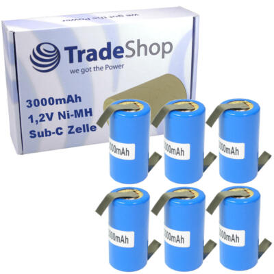 6x Sub-C Zelle 3000mAh mit Z-Lötfahnen in Industriequalität 1,2V Akku Aufladbar
