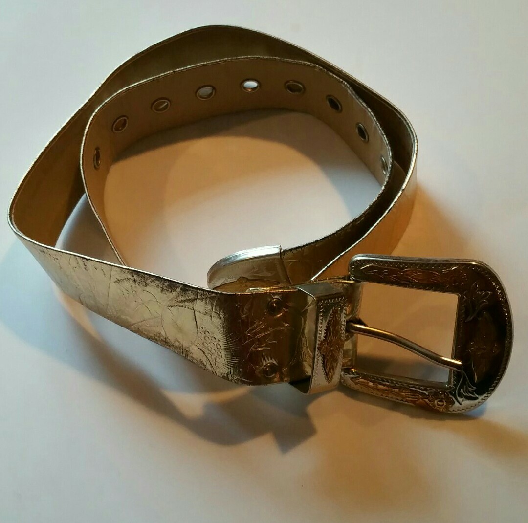 Sandy Duftler Silver Leather Belt German Silver Buckle SIZE  display picture 3