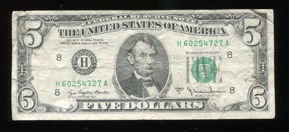 ERROR 1977A $5 FEDERAL RESERVE NOTE - YELLOW BACK   GREEN SEAL (W980) - Image 4 of 4