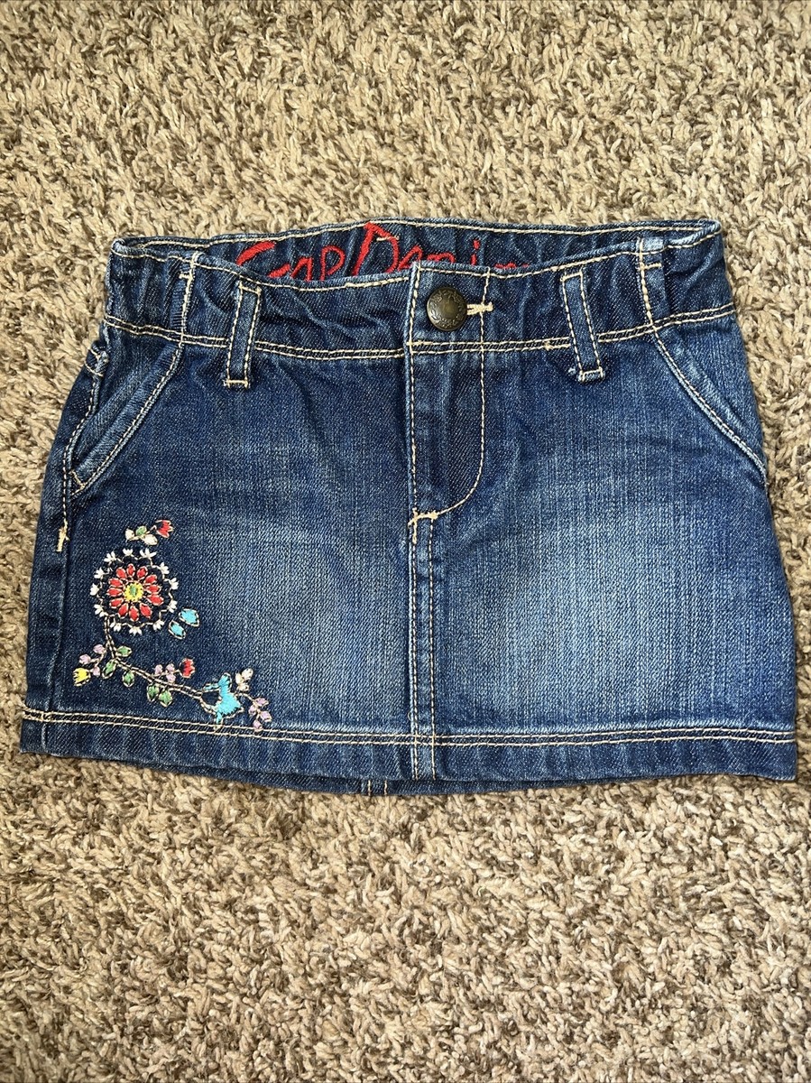 Baby Gap- Gap Denim Skirt With Embroidered Flowers Toddler Size