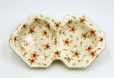 Moriyama Mori-Machi Japan Red Chintz Floral Divided Section Tidbit Tray Dish
