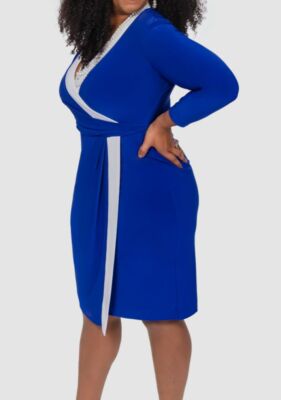 Kasper Women's Blue Colorblocked Faux-Wrap Sheath Dress Size XXL