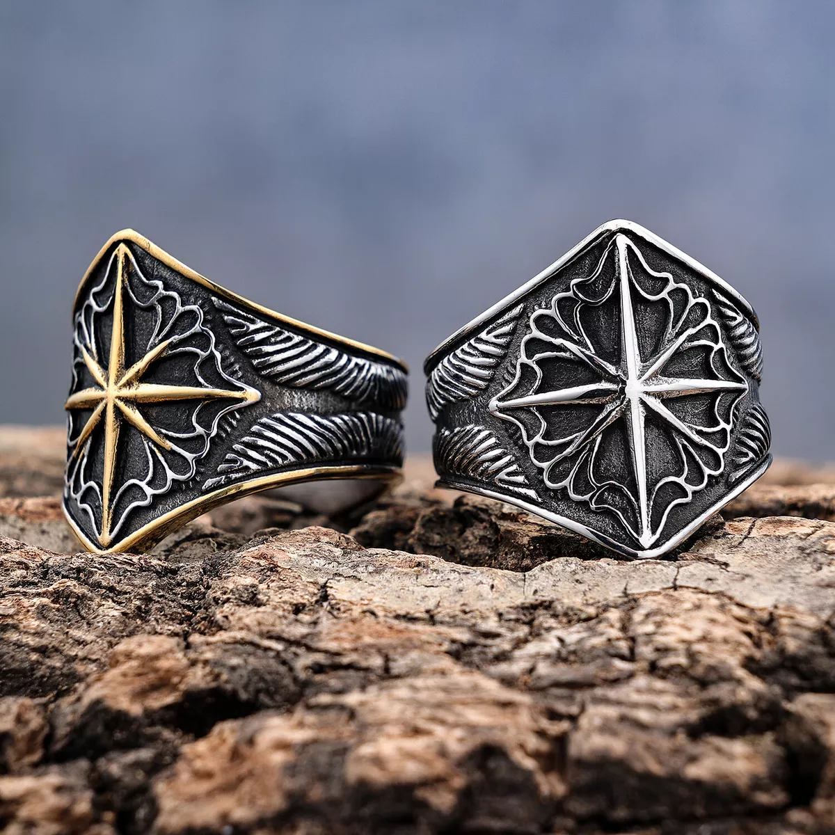 Mens silver sale compass ring