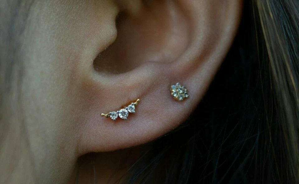 Diamant Minimalist Mond Piercing 14k Solid Gold Nase Ohr Piercing Mond Schmuck - Bild 4 von 4