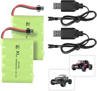 2 Stücke Akku 6V 1800mAh Batterie SM-2P Stecker mit USB Ladekabel für RC Auto