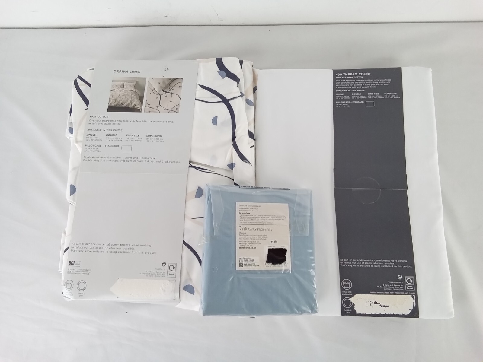 M&S Bedding Bundle King Size Reversible Bed Set Flat Sheet Pillowcases