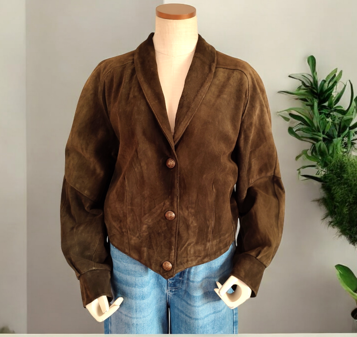 PAP'KIK Paris 80's Vintage Chamois/Suede Leather Khaki Jacket Made