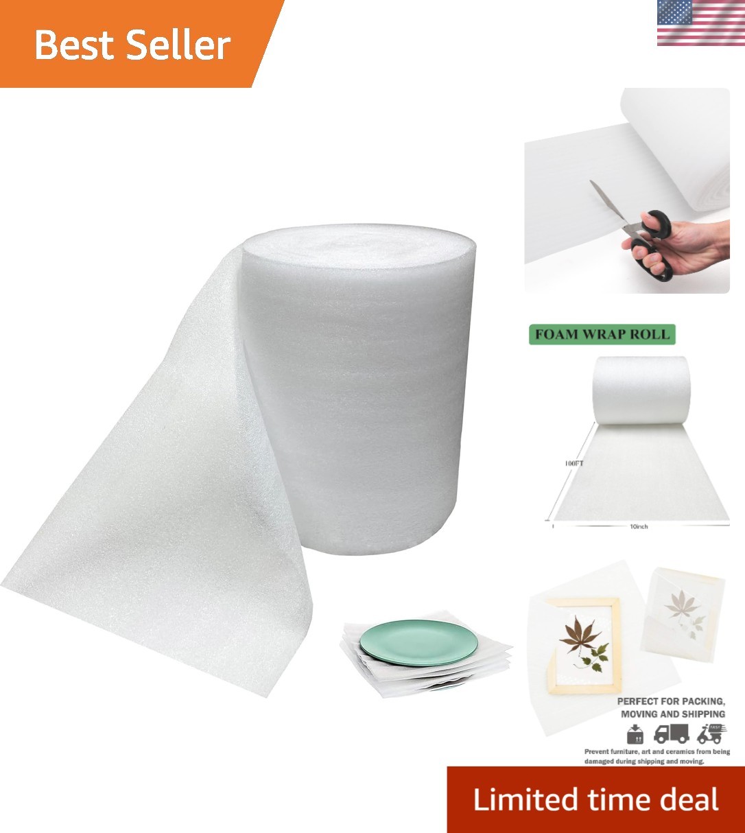 Rollo de espuma de embalaje para cojín móvil rollo de envoltura de espuma para artículos frágiles de 10 pulgadas...