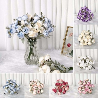 1x Brautblume 16 Köpfe Blütenknospe Pfingstrose Beere Seide Rosenblüten