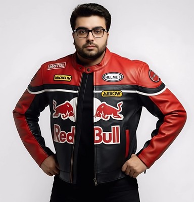 90 s RedBull Authentic Embroidered F1 Racing Leather Vintage Motorbike Jacket