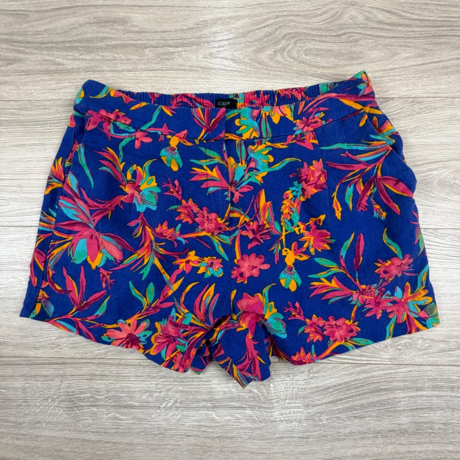 J.Crew Women Blue Tropical Floral Linen Viscose Blend Shorts Size 12 High Rise