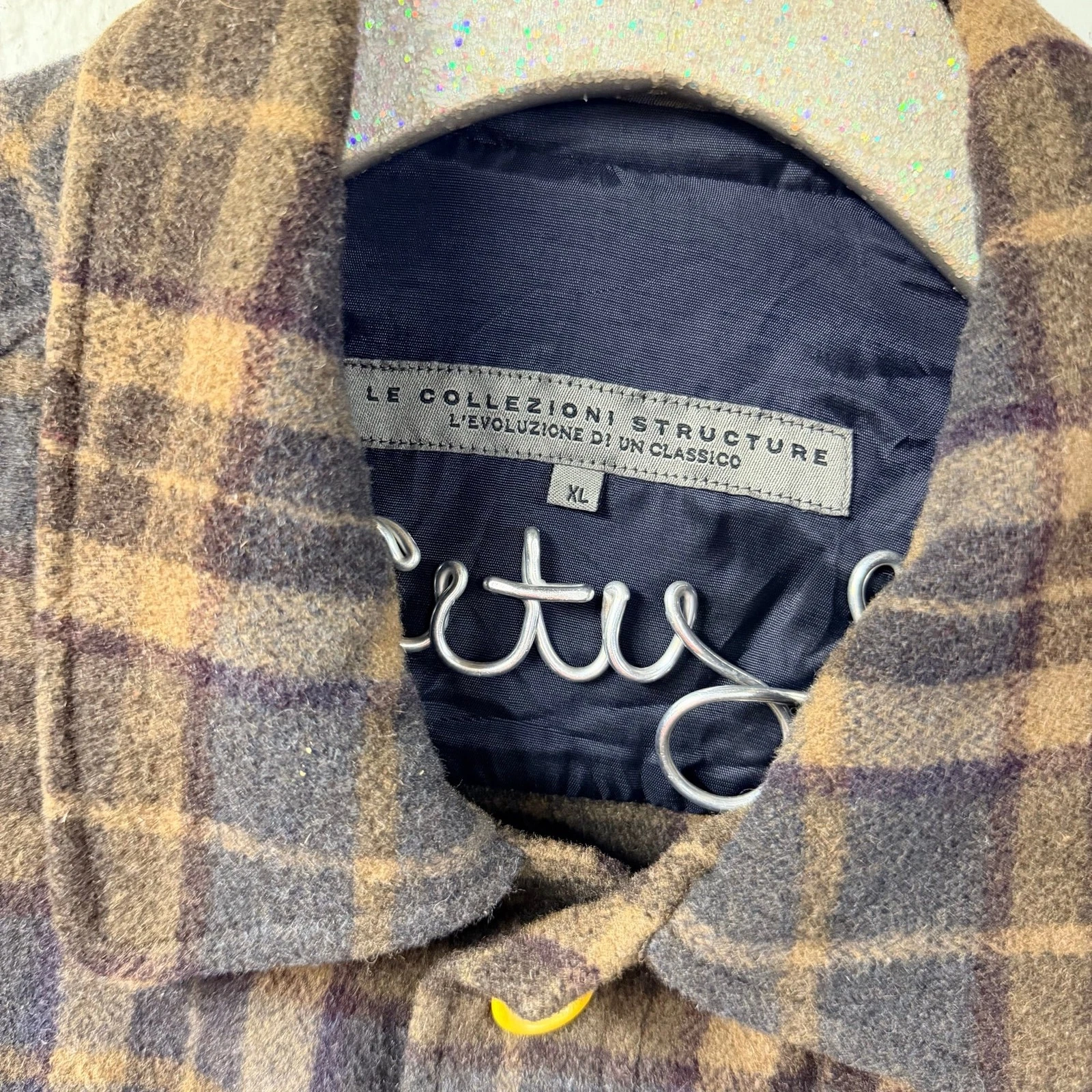 Le Collezioni Structure XL Wool Shirt 3 Pocket Plaid Jacket Italian XL Brown - product detail image 4