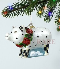 MacKenzie-Childs Cozy Christmas Pig Ornament 6" x 3.5" T Brand New in Box