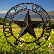 God Bless Our Home 24 Inch Round Metal Wall Sign, Entryway Decor
