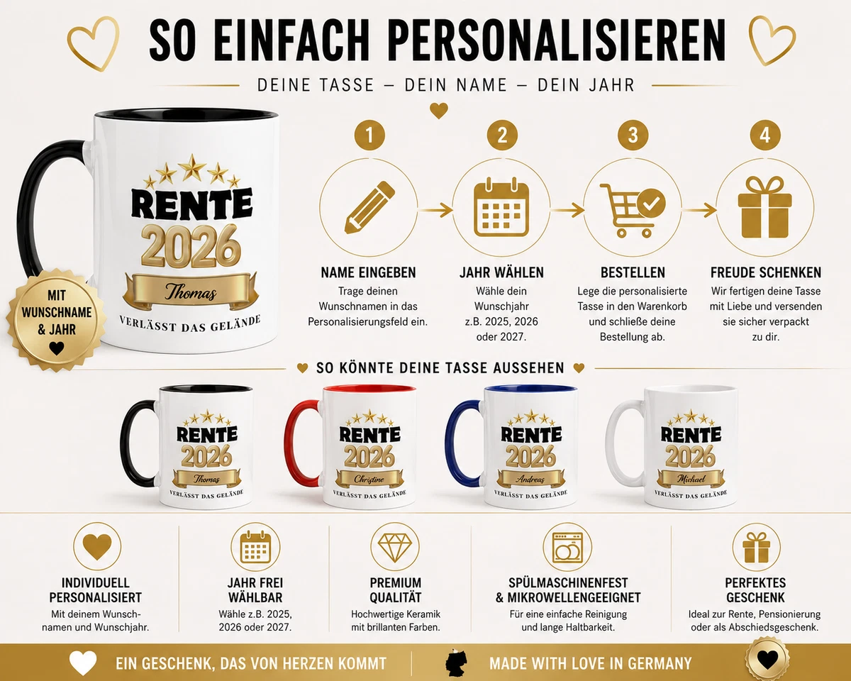 Personalisierte Rentner Tasse 2026 mit Name Geschenk Ruhestand Büro Arbeit