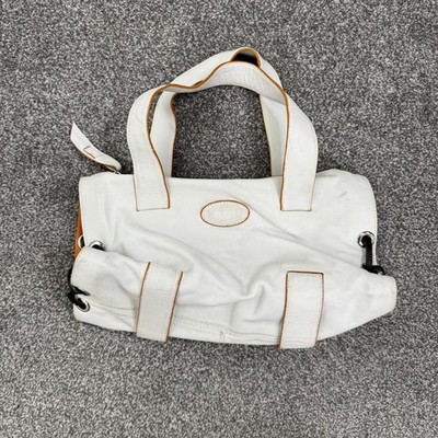 Y2K Vintage Tod's Echtleder kleine Schultertasche Schnürung Seiten weiß orange