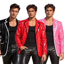 Men Blazer With Flap Pockets Jacket Tops Coat Notched Outerwear Club Clubwear