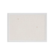 U Brands Farmhouse Linen Bulletin Board, 23"x17", White Wood Style Frame, Ind...
