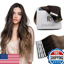 RUNATURE Tape in Hair Extensions Real Human Hair, Balayage Brown Hair Extensions