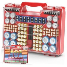 Battery Organizer Storage Holder Box Case with Tester, 185 Batteries Red