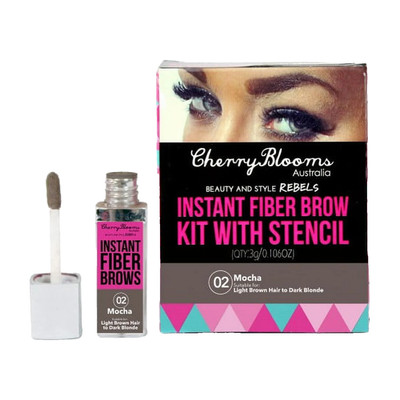 Cherry Blooms Instant Fiber Brow Kit with Stencils, 02 Mocha, 3g, NIB, Sealed