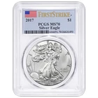 2017 SILVER EAGLE PCGS MS70  ~~ First Strike Flag Label ~~ No Spots  (X)
