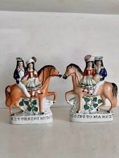 Antikes Staffordshire Going To Market And Returning Home Paar Figuren Pferde